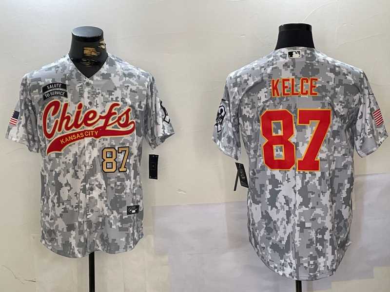 Mens Kansas City Chiefs #87 Travis Kelce 2024 Arctic Camo Salute To Service Stitched Baseball Jerseys